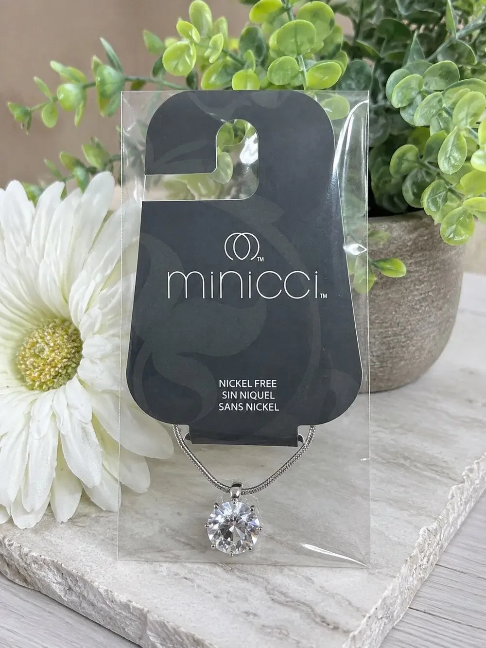Minicci Round Rhinestone Crystal Pendant Necklace Silver Tone Nickel Free NWT